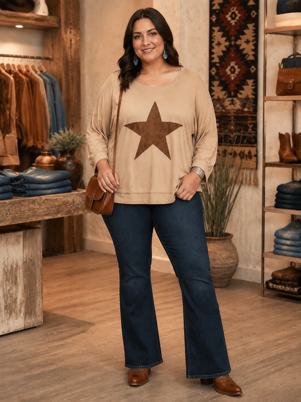 Easel Studded Star Oversized Top | Size 1X - NWT
